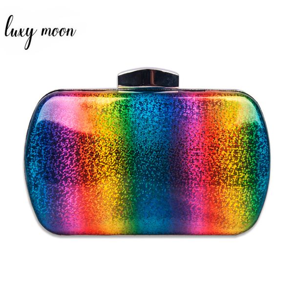 

women's wedding clutch bag rainbow box evening bag elegant pu leather shoulder party purse zd1564