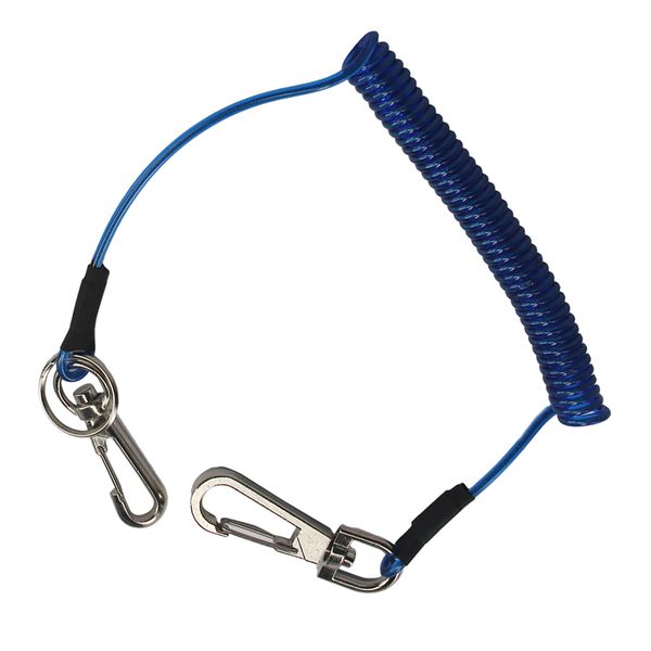 

retractable coiled fishing lanyard steel wire pier rope tether blue