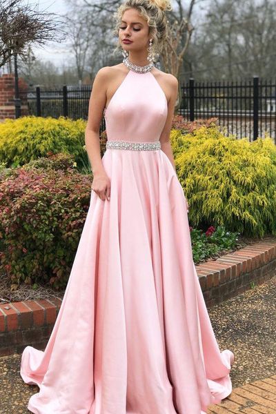 

новый сатин pageant на заказ sparkly способ кристаллического холтер backless robe де soiree розового a-лайн платье из бисера формальных парт, Black
