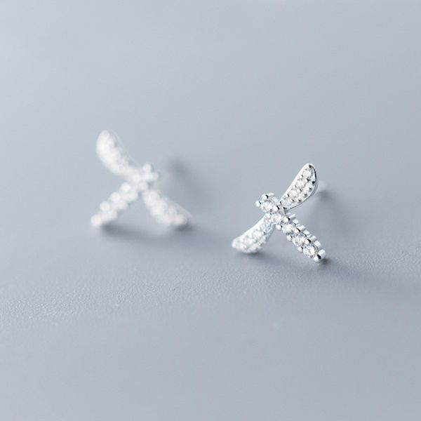 

925 sterling silver petite dragonfly stud earrings compatible with jewelry special store, Golden;silver