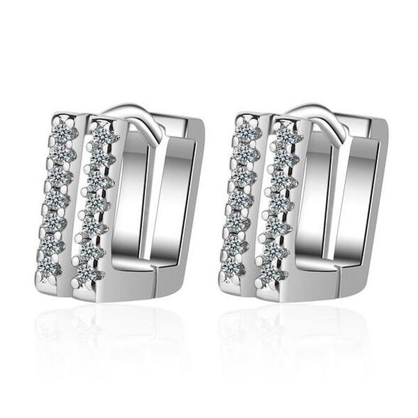 

trendy 925 sterling silver clear zircon square shape hoop earrings for girls women loop huggies ear korea sweet gift jewelry, Golden;silver