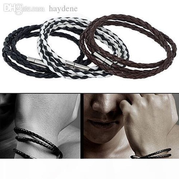 

оптово-мужские женские кожезаменитель interlaced манжета браслет многослойный браслет браслет, Black