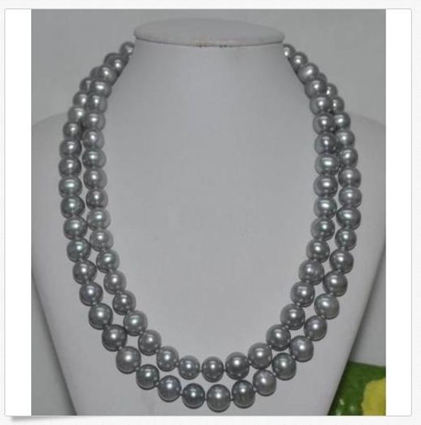 

2 strands 9-10mm tahitian south sea silver grey pearl necklace 18"19