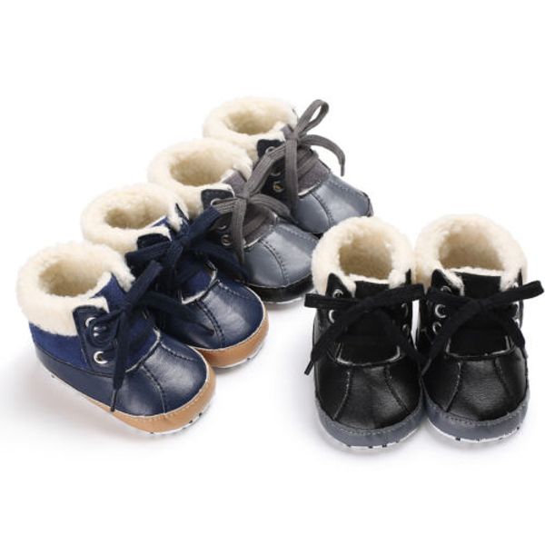 

new baby boys soft sole crib shoes warm boots anti-slip sneakers 0-18m, Black