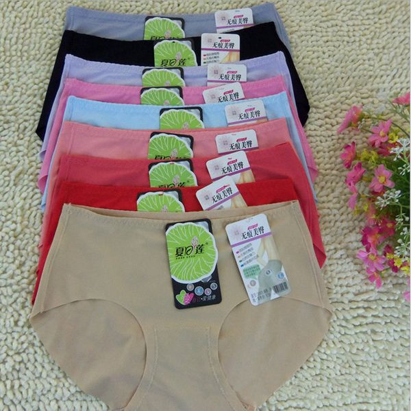 

#31031 wholesale 10pcs multi colors women's underwear lingerie ice silk middle rise seamiless briefs panties underpants, Black;pink