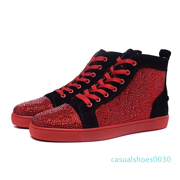

2019 designer sneakers red bottom shoe low cut studded spikes luxury for men and women shoes party wedding crystal leather sneakers 30c, Black