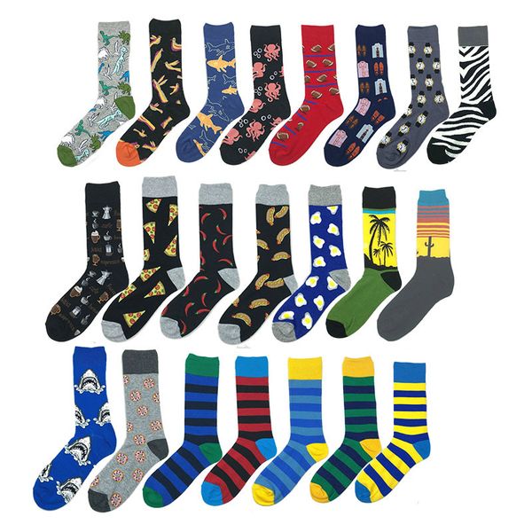 

new casual men socks autumn simple funny jacquard cartoon pattern breathable sweat-absorbing deodorant mid-tube cotton socks, Black