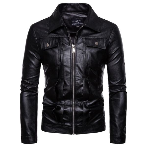 

men fashion casual motorcycle pu leather jacket men biker jacket faux leather chaqueta moto hombre streetwear mens jackets coats, Black