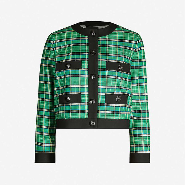 

2019 fall autumn long sleeve round neck green plaid print panelled buttons jacket coat coats women fashion jackets outwear coats o1021236m, Black;brown