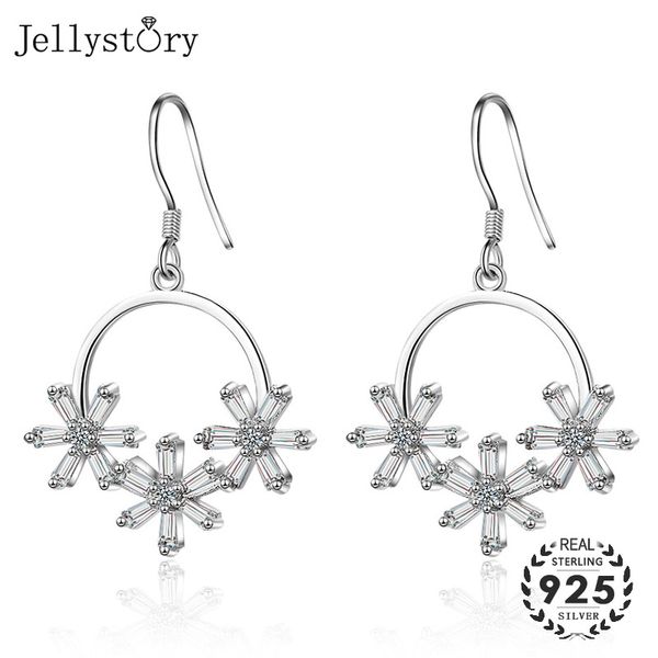 

jellystory fashion silver 925 earrings for women flower shape zircon gemstones jewelry drop earrings wedding engagement gift, Golden;silver
