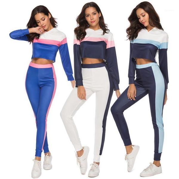 

outfits fashion casual womens clothing women contrast color tracksuits designer panelled hoodies spring autumn pullover two piece, Gray