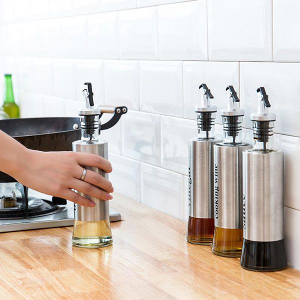 

stainless steel oil bottles soy sauce vinegar wine seasoning kitchen tools