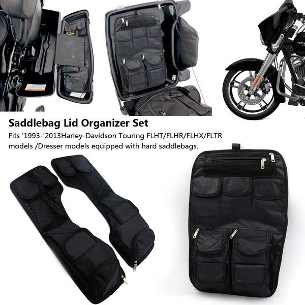 

motorcycle black left & right side hard saddlebag toolkit bag saddleman lid organizer set for touring dresser 1993-2013