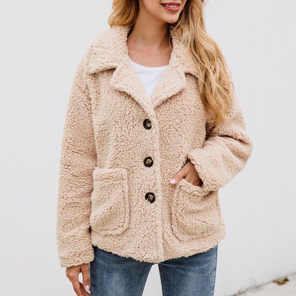 

2019 winter turn-down collar plus size outerwear long sleeve sweatshirt pullover coat outwear casual loose overcoat#g2, Black;brown