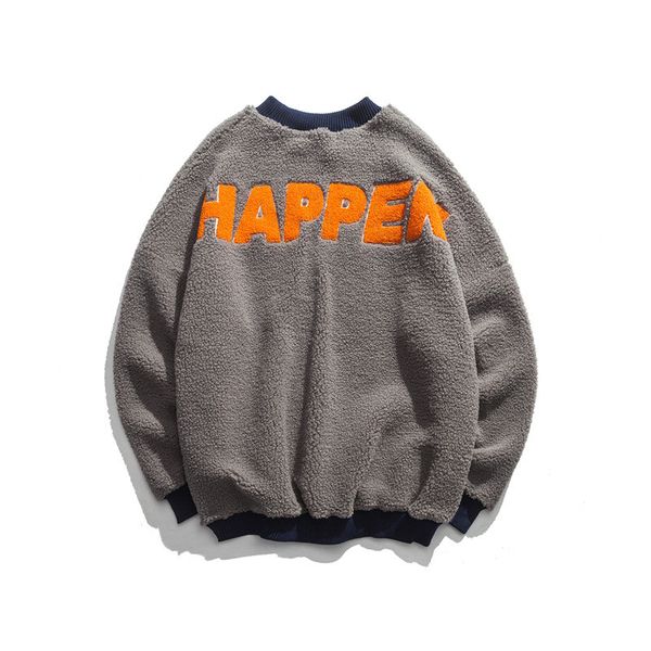 

японский пуловер harajuku sherpa с круглым вырезом для мужчин urban boys уличная одежда хип-хоп толстовки с вышивкой большие размеры, Black