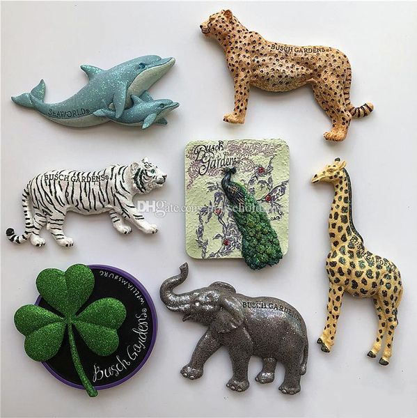 

shiny clover animal tiger leopard giraffe elephant dolphin resin refrigerator magnet fridge magnets creative refrigerator ornament gifts