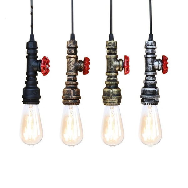 

loft industrial iron water pipe steam punk vintage pendant lamp cord e27 led pendant lights for bedroom bar restaurant kitchen