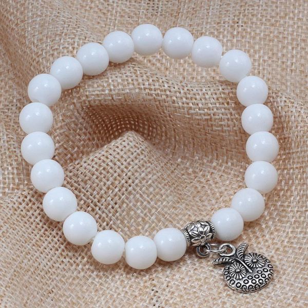 

new fashion 8mm natural white porcelain with alloy pendant cross moon key beaded bracelets men yoga beads couple bangle jewelry, Black