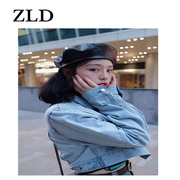 

zld simple felt pu leather beret hat women cap female ladies beanie beret girls vintage english flat pumpkin painter, Blue;gray