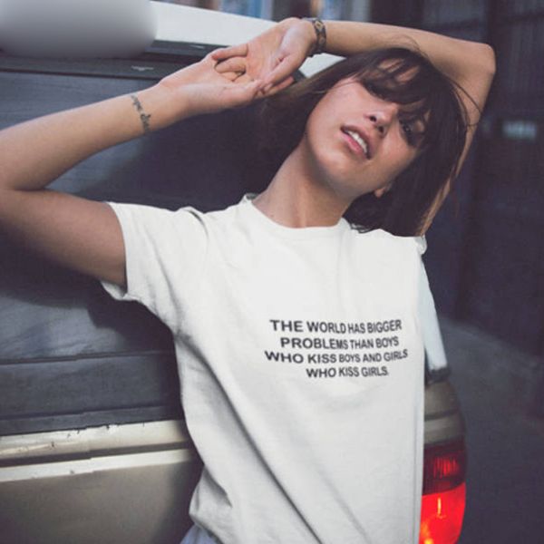 

женщины футболка женская дизайнер одежды в мире есть больше, чем мальчики девочки girlslove lgbt футболка tee shirt лесби гей есть гомосексу, White