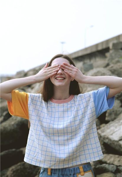 

women's t-shirt 2021 summer korean women short-sleeved cute plaid spell color ulzzang harajuku style t shirts girls' tee, White