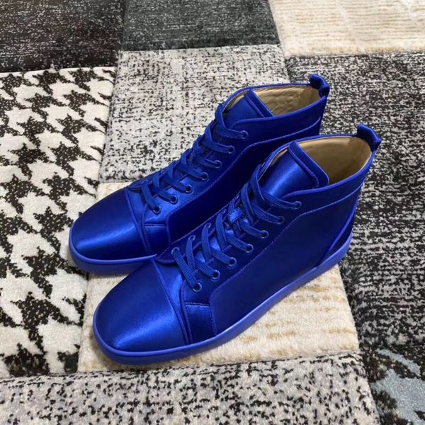 

perfect blue stain leather casual high red bottom sneakers shoes,fashion women brand-classic walking party wedding eu35-47, Black