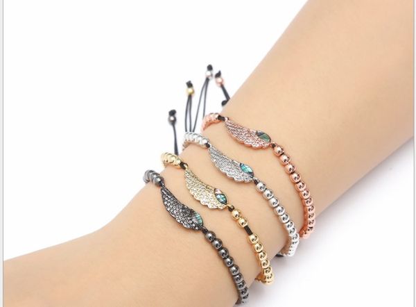 

gold silver micro pave cz cubic zirconia rope adjusted copper beads bracelet fhkj56 feather charm braided bangles women, Black