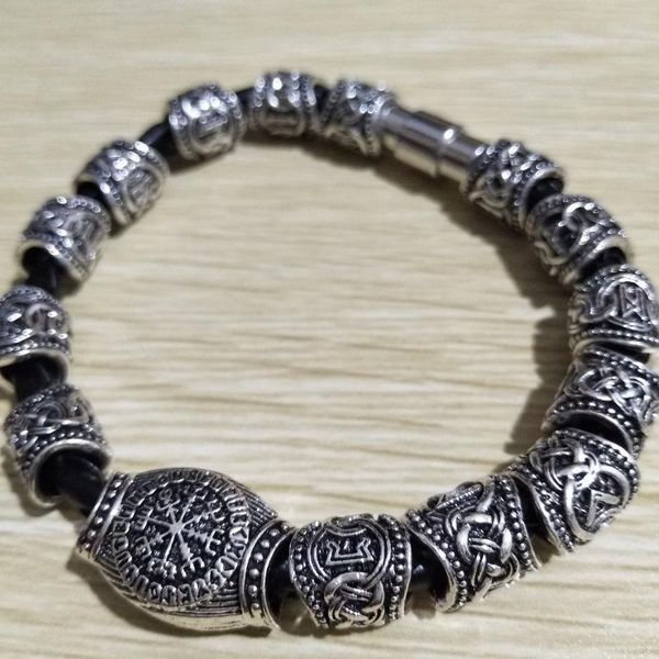 

norse runes beads jewelry viking bracelet for men women, Black