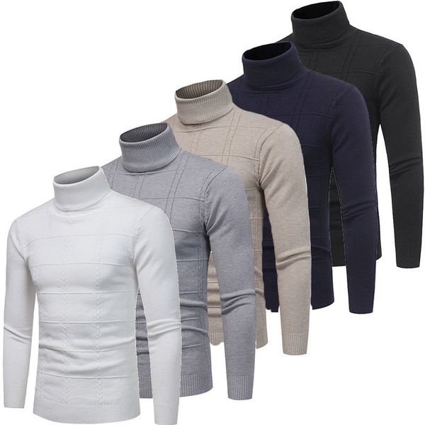 

2019 new style fashion men's winter warm solid turtleneck cotton pullover jumper sweater turtleneck, White;black