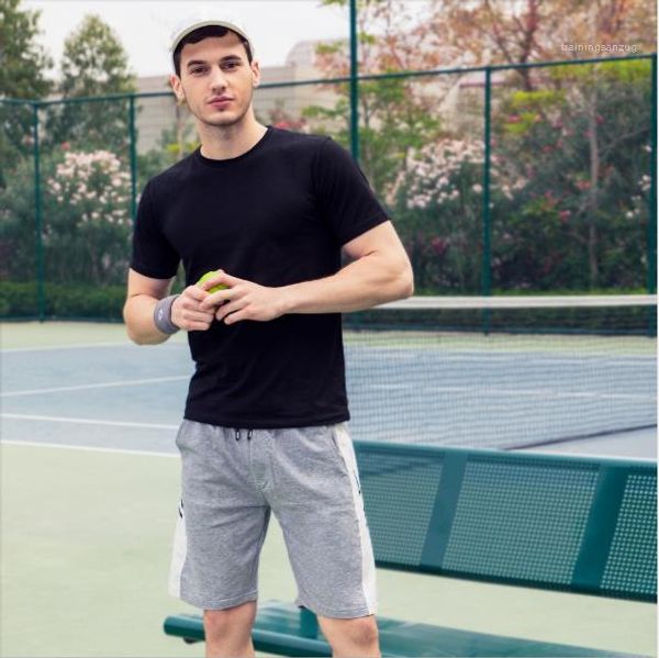 

summer breathable casual mens 2pcs short sleeved sports suits mens fashion designer simple hooded loose clothing, Gray