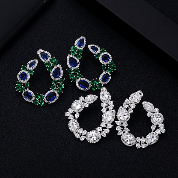 

jankelly fashion 29mmelegant full cubic zircon cz stud earrings for women wedding bridal earrings pendientes mujer moda, Silver