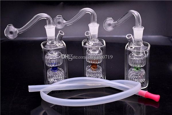 Double Vortex Honeycomb Mini Glass Oil Burner Pipe Honeycomb Bongs 10mm Dab Oil Rigs bong com tigela de vidro e mangueira