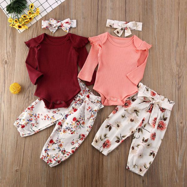 

0-24 months newborn clothes set 2020 new baby girl bodysuit pink red pants outfits baby girls clothes toddler newborn set, White