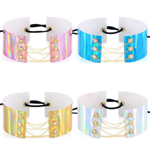 

trendy harajuku metal laser collar punk gothic belt choker necklace gold color alloy chain for women jewelry, Silver