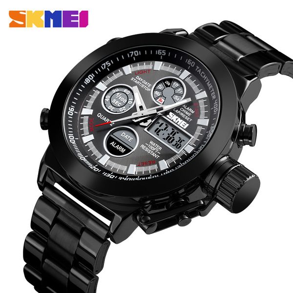 

новый skmei моды двойного дисплея часы 2time мужские часы водонепроницаемый нержавеющей стали ремешок luminous спортивные часы мужские relog, Slivery;brown