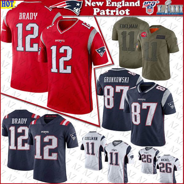 

12 tom brady men new football jer ey england 11 julian edelman 87 rob gronkow ki 26 ony michel patriot titched jer ey, Black;red