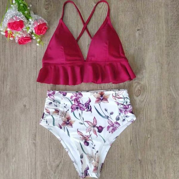 

swimwear women plus size 2 piece seamless bra 2020 bikini set dot print swimsuit women panties cotton high waist plavky, White;black