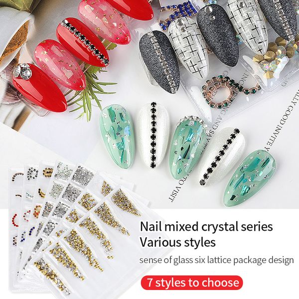 

pinpai 3d mixed nail art decoration accessories ab color nail rhinestones crystal shiny metal chain beads manicure decorations, Silver;gold