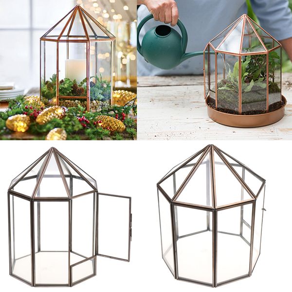 

vintage geometric terrarium metal faceted succulent plants air planter anti brass