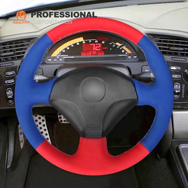 Mewant Blue Suede Red Suede Sew Wrap Steering Wheel Cover For Honda S2000 2000 2008 Civic Si 2002 2004 Acura Rsx Type S 2005 Car Steering Wheel Cover