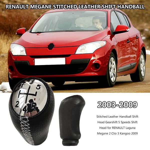 

5 speed car gear shift knob leather head stick for megane 2 clio 3 2003-2009 leather car gear shift knob drop shipping