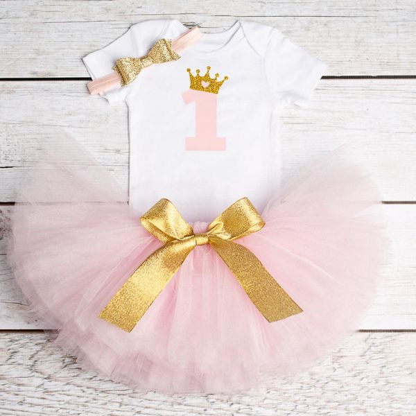 

Baby Girl Birthday Party Dress 12Months Kids Princess Outfit 3Pcs Sets Dresses For Newborn Girls Children Clothing