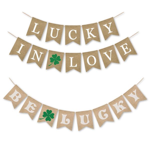 

1pcs burlap banners party bunting banner st patricks day shamrock flag garland hanging party decoration irish festival supplies