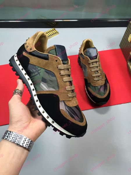 

designer shoe rockrunner camouflage noir fabric nappa sneaker breathable leisure suede men shoes with box size:38-45 t01, Black