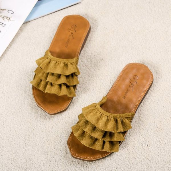 

2019 new summer pleated slides women flat slippers slip on outdoor lovely round toe solid ladies daily shoes xwt1506 c16, Black