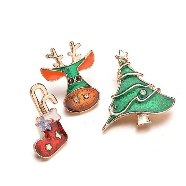 

romantic christmas red sock brooches for female green tree reindeer gold metal brooch pin christmas party gifts, Gray