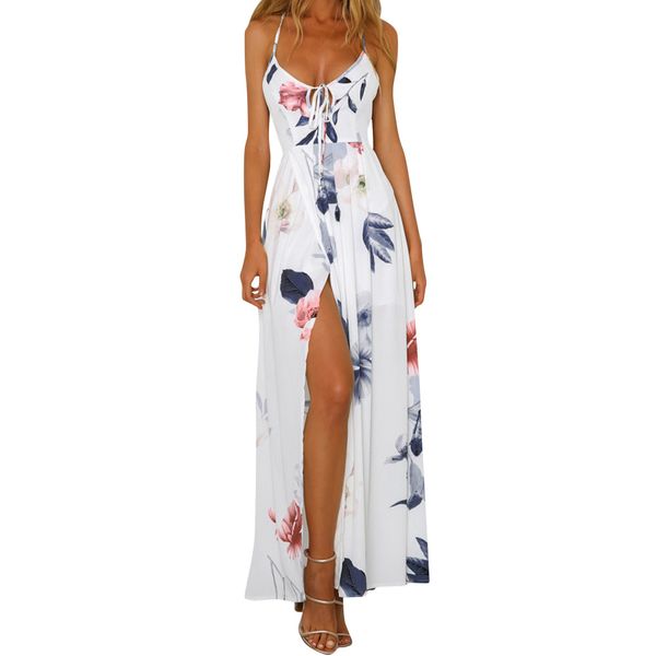 

women boho backless printing sleeveless long dress summer beach dress 2019 jupe plage sukienka pla owa robe plage vestido, Blue;gray
