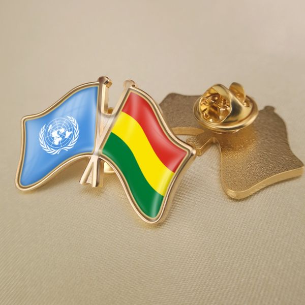 

united nations and bolivia crossed double friendship flags lapel pins, Gray