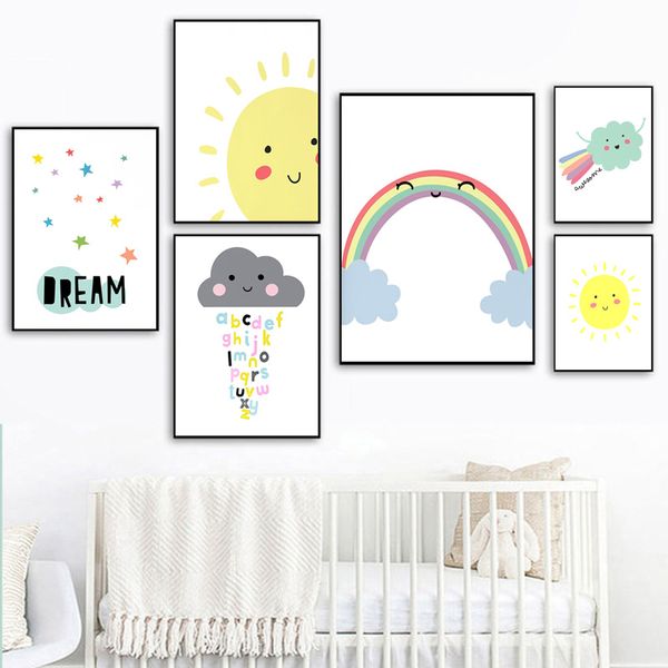 

somewhere over the rainbow painting art nursery wall picture bright cheerful canvas poster children bedroom decor picture