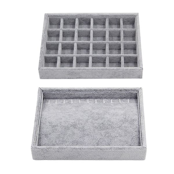 

2sets gray velvet stackable jewelry display tray case for jewellery necklace, Black;white